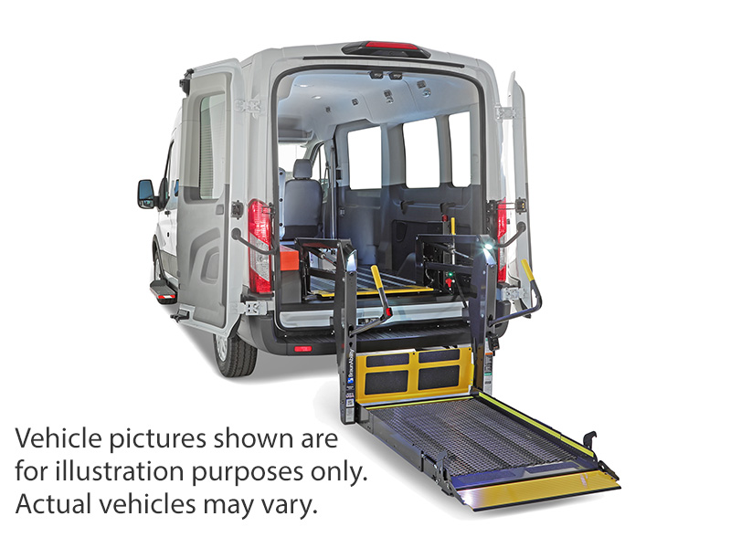 White Ford T350 with Rear Entry Automatic Fold Out ramp